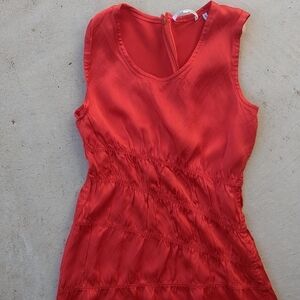 Helmut Lang Sleeveless Bright Red Asymmetrical Ruched Satin Maxi Dress